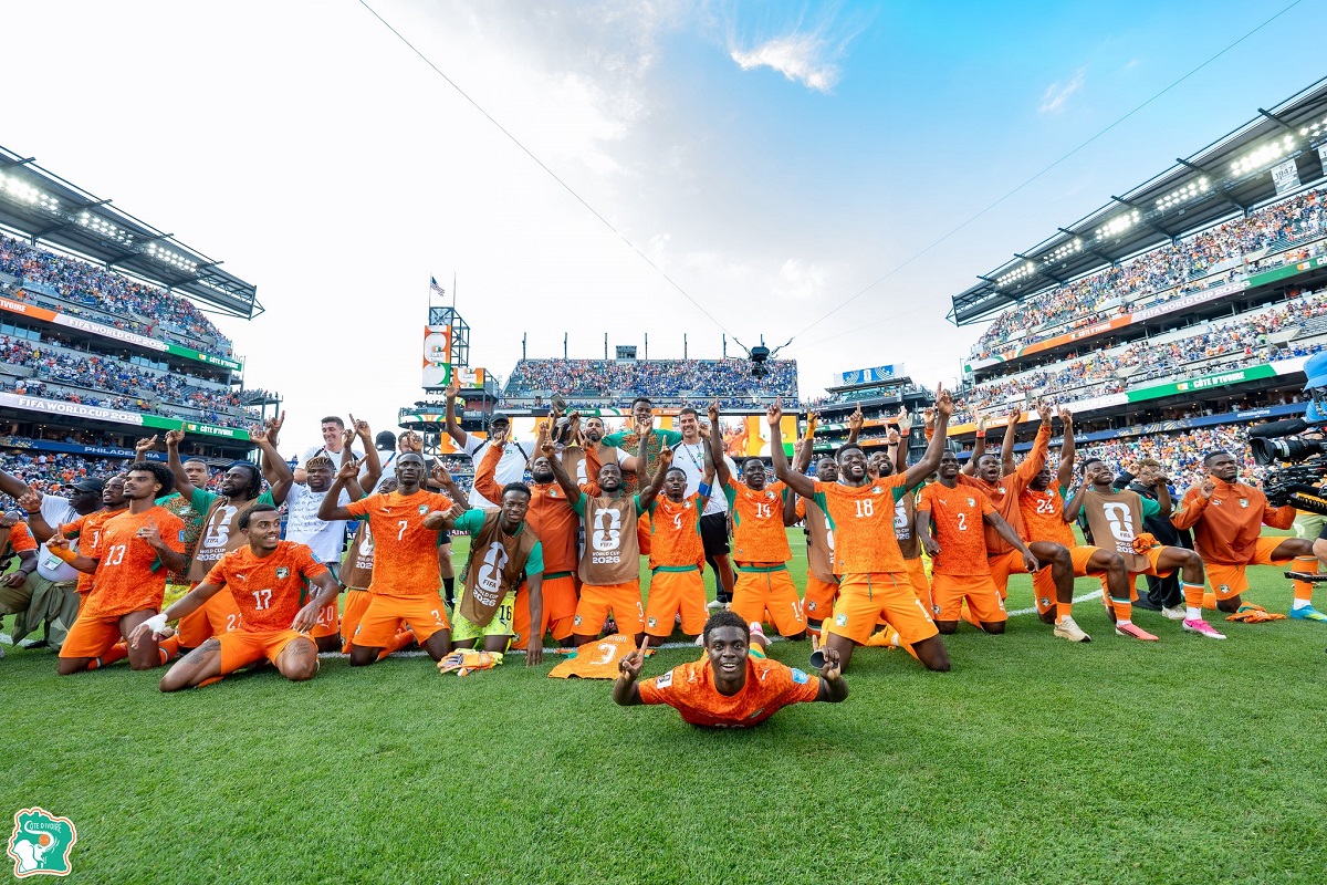 Ivory Coast team celebrating after win against Curacao seals knockout qualification