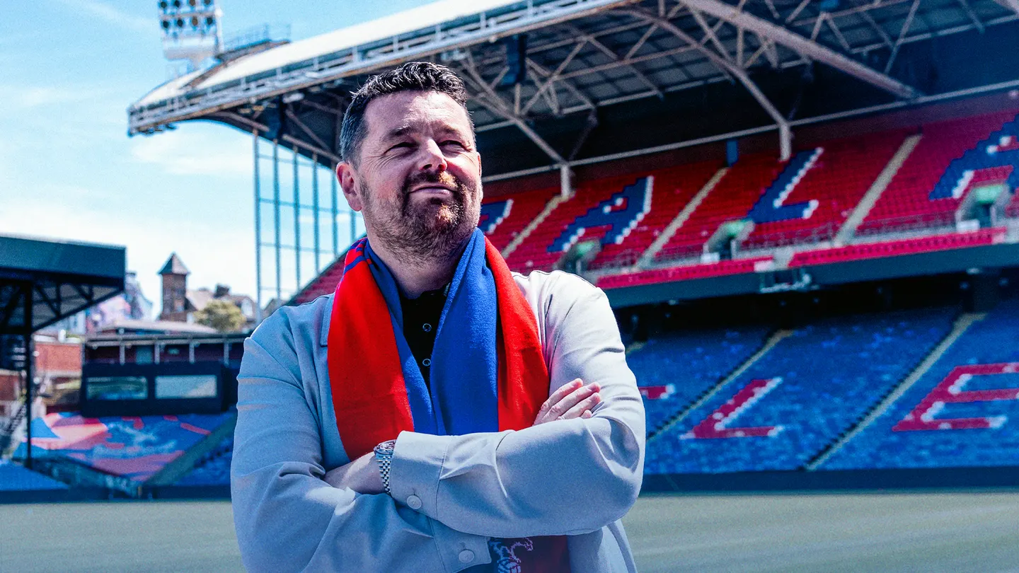 Pierre Sage standing at Selhurst Park after announcement as Crystal Palace new head coach