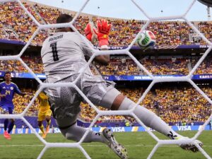 Elroy Room making a save for Curaçao against Ecuador