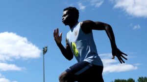 Bukayo Saka running during England training