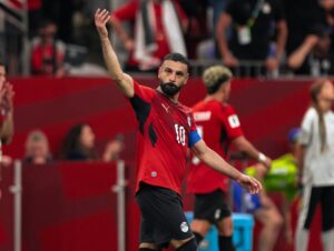 Mohamed Salah celebrating goal for Egypt against New Zealand