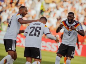 Deniz Undav celebrating with teammates after goals for Germany against Ivory Coast