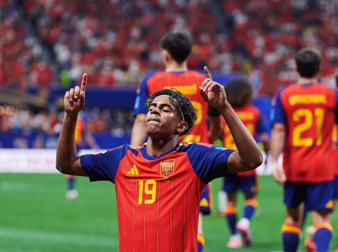 Lamine Yamal celebrating goal for Spain against Saudi Saudi Arabia