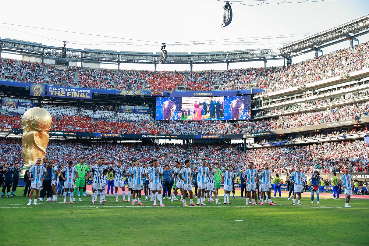 Argentina players standing on the pitch after the World Cup final