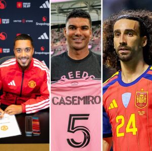 Collage showing Casemiro, Marc Cucurella and Youri Tielemans