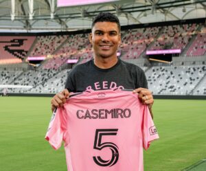 Casemiro posing with Inter Miami shirt