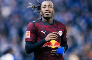 Yan Diomande in action for RB Leipzig