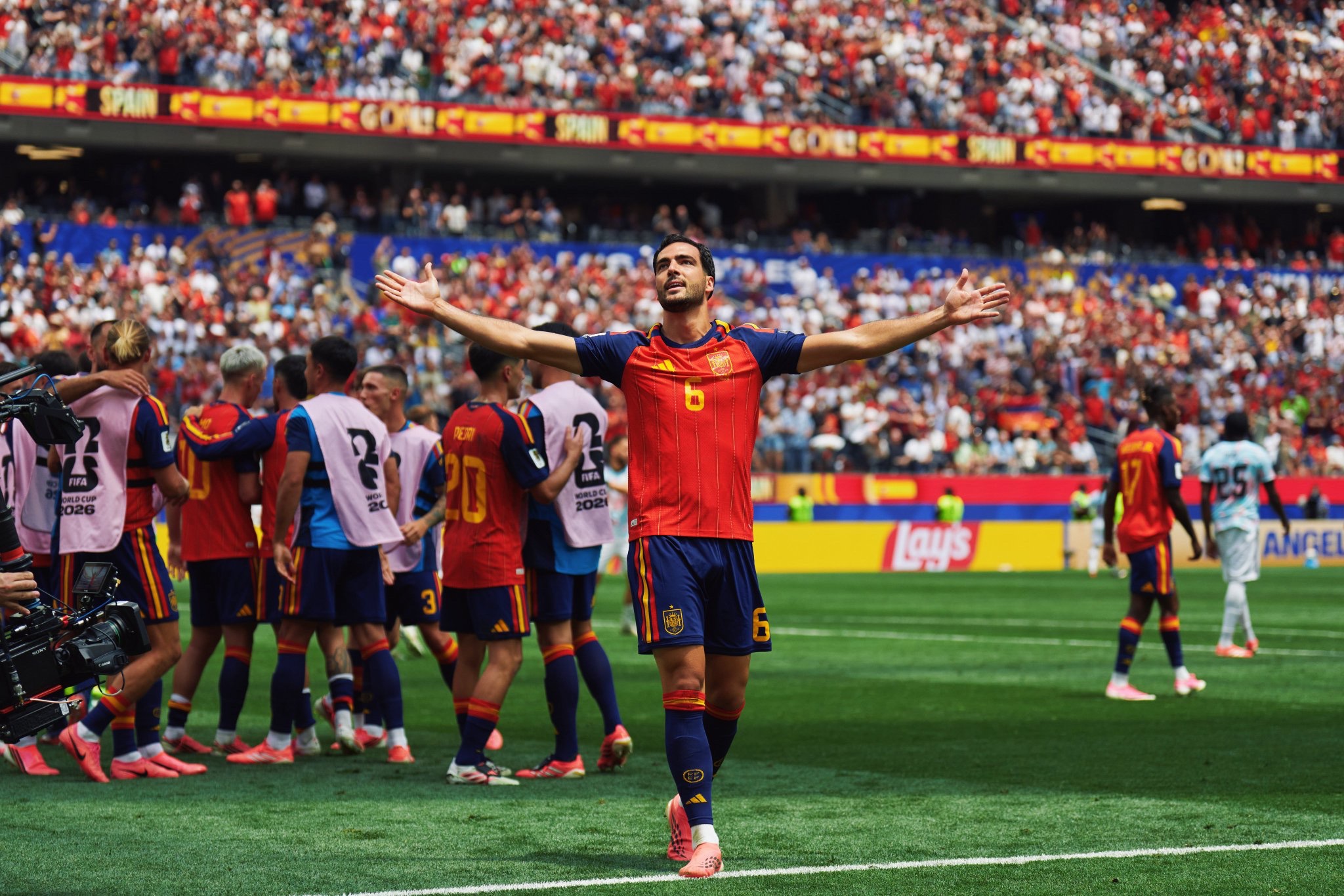 Mikel Merino celebrating goal for Spain