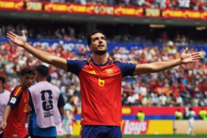 Mikel Merino celebrating goal for Spain