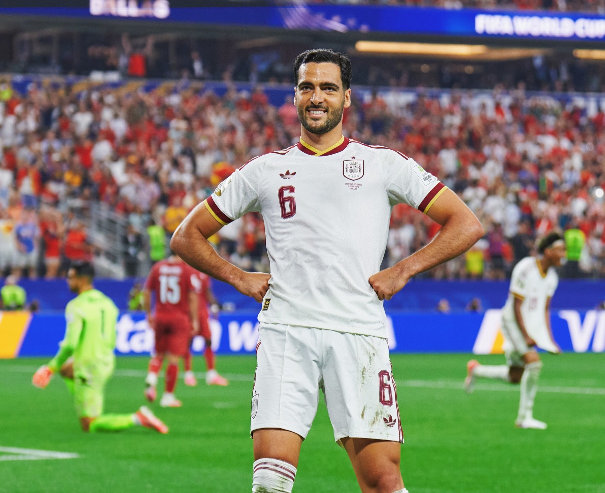 Mikel Merino celebrating goal for Spain against Portugal