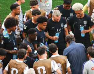 Mauricio Pochettino instructing USA players during match against Belgium