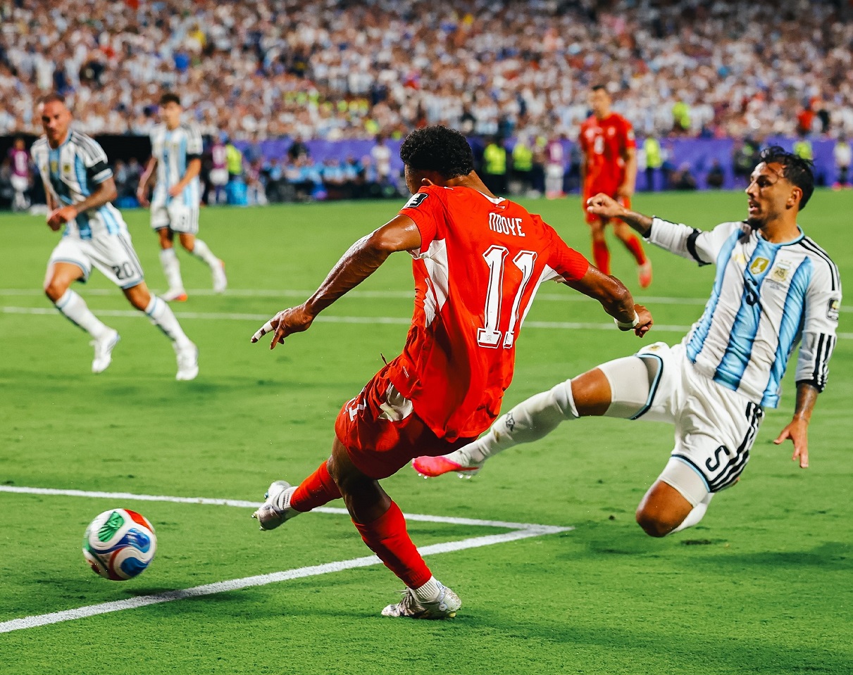 Switzerland's Dan Ndoye scoring the equaliser against Argentina