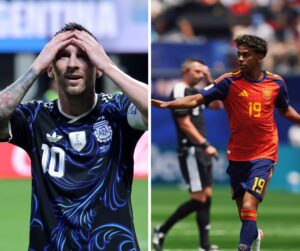 Collage of Lionel Messi and Lamine Yamal
