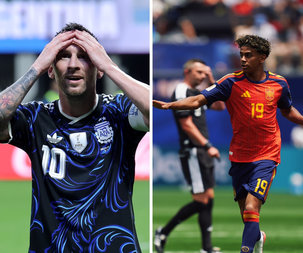 Collage of Lionel Messi and Lamine Yamal