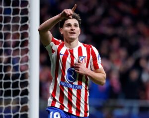 Julian Alvaraez celebrating a goal for Atletico Madrid