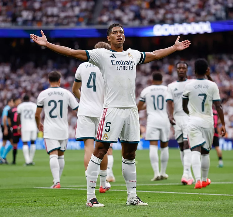 Jude Bellingham celebrating after scoring for Real Madrid