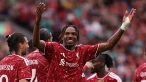 Jeremy Jacquet celebrating goal for Liverpool