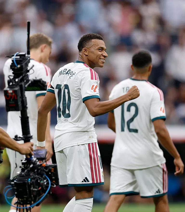 Kylian Mbappe celebrating a goal for Real Madrid