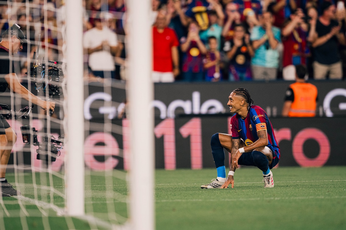 Raphinha celebrating goal for Barcelona