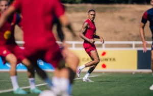 Raphinha training with Barcelona squad during pre-season