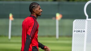 Marcus Rashford in Manchester United colours during training