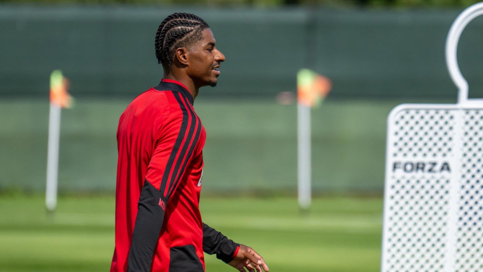 Marcus Rashford in Manchester United colours during training