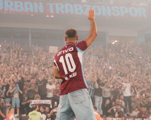 Mohamed Salah waving to fans at Trabzonspor stadium