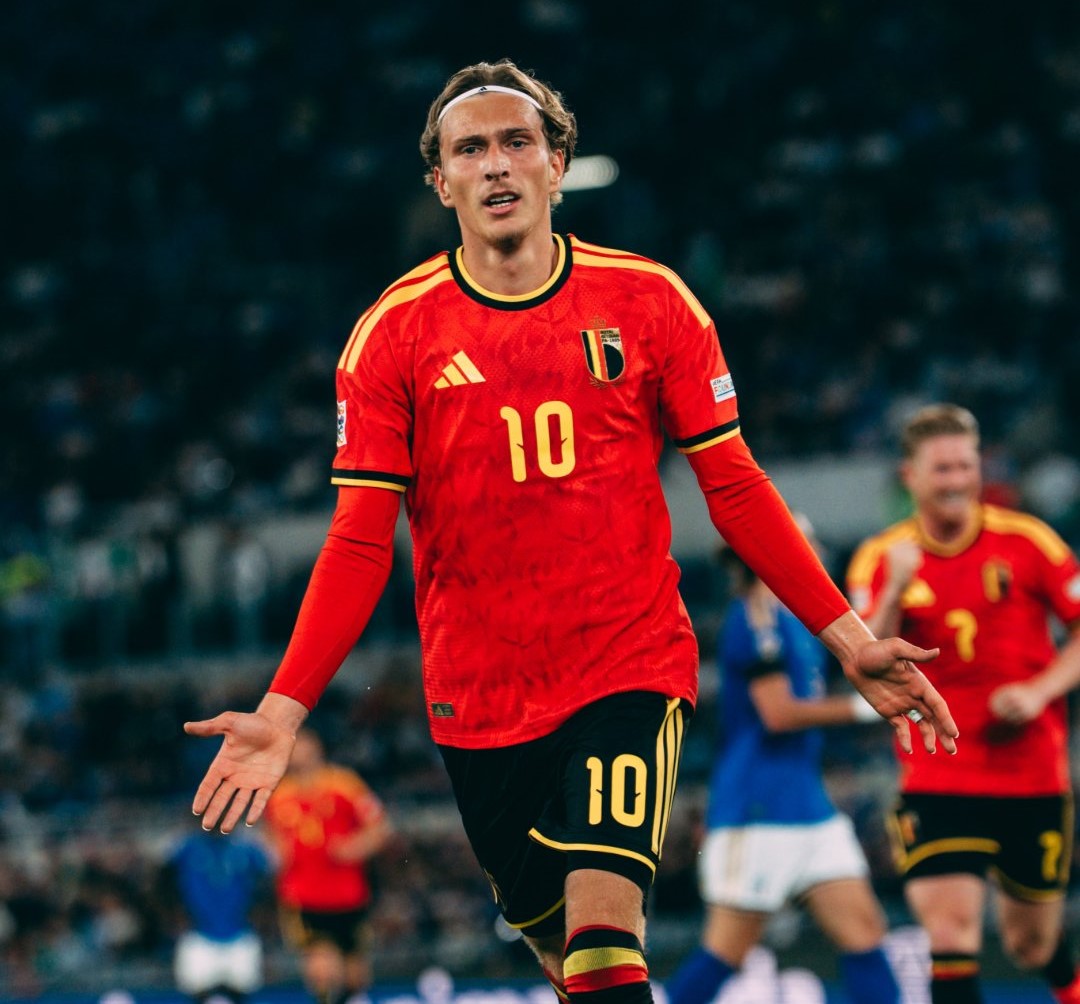 Mika Godts celebrating goal for Belgium