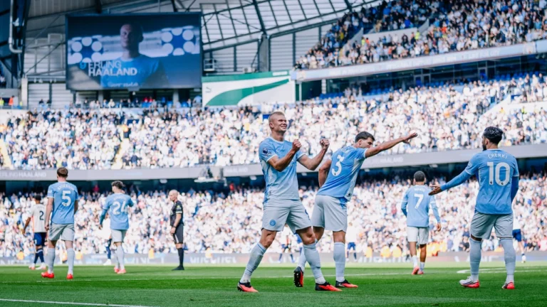 Erling Haaland celebrating goal for Manchester City