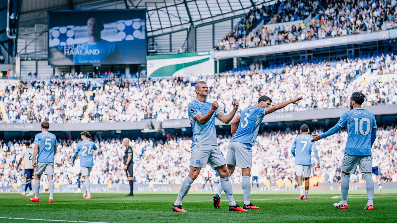 Erling Haaland celebrating goal for Manchester City