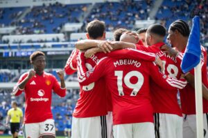 Manchester United players celebrating a goal