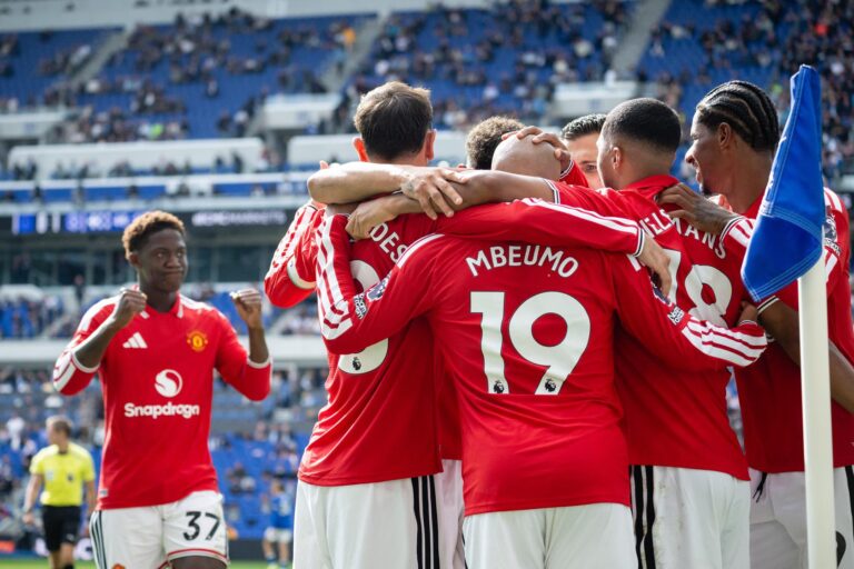 Manchester United players celebrating a goal