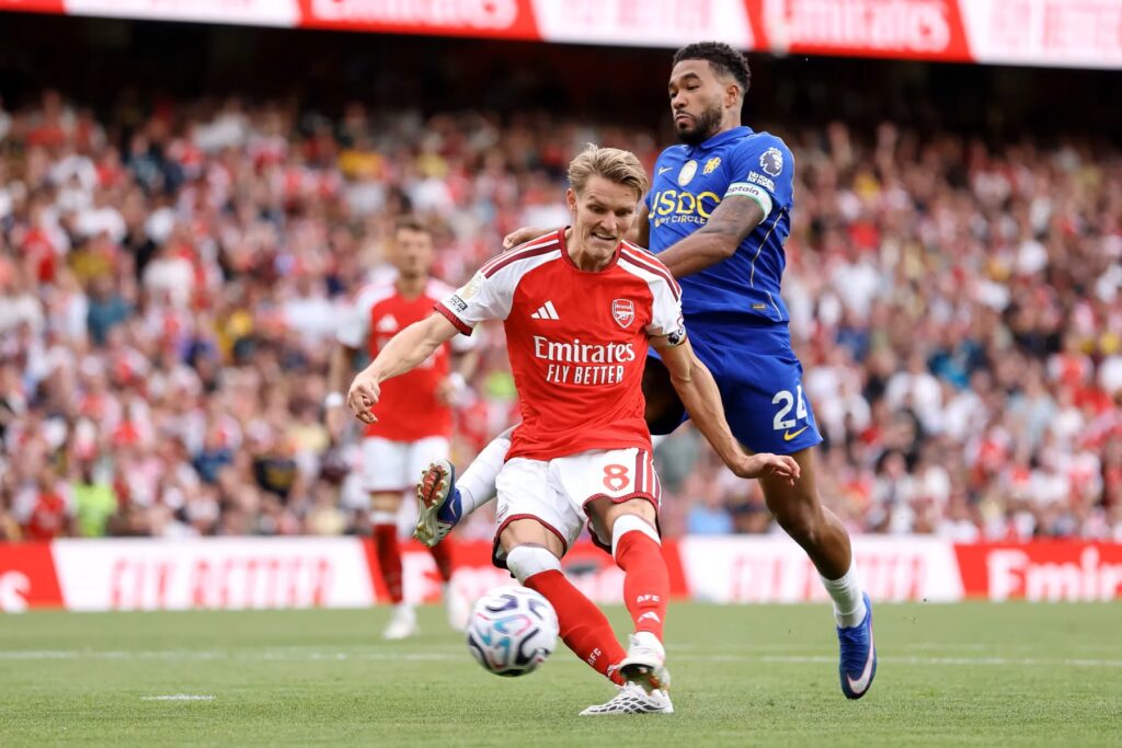 Martin Odegaard scoring Arsenal's second goal