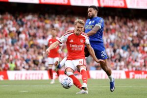 Martin Odegaard scoring Arsenal's second goal