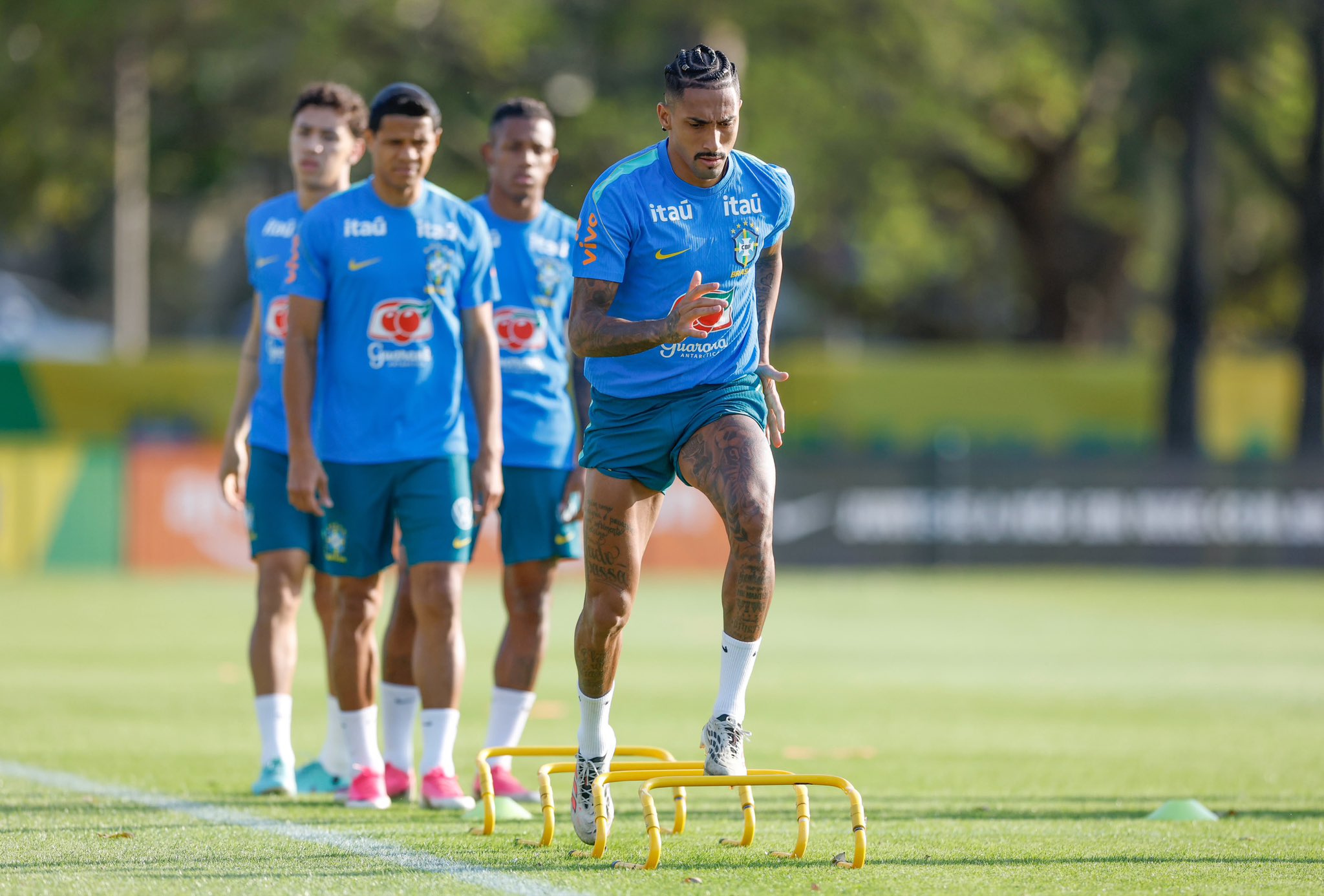 Raphinha jogging during Brazil training