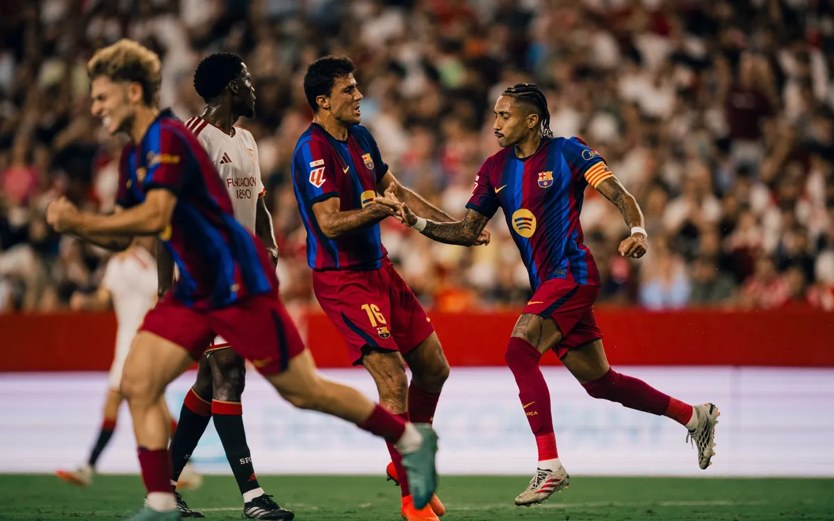 Raphinha celebrating Barcelona goal