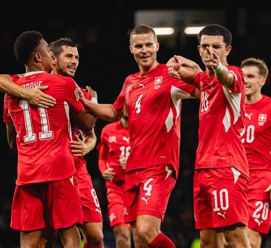 Switzerland players celebrating win over England