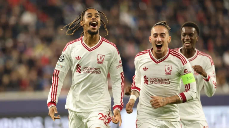 Bradley Barcola celebrates goal for Liverpool