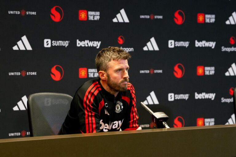Michael Carrick speaking in a Manchester United press conference