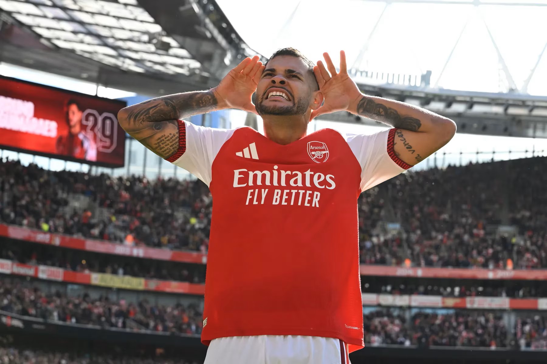 Bruno Guimaraes celebrating goal for Arsenal