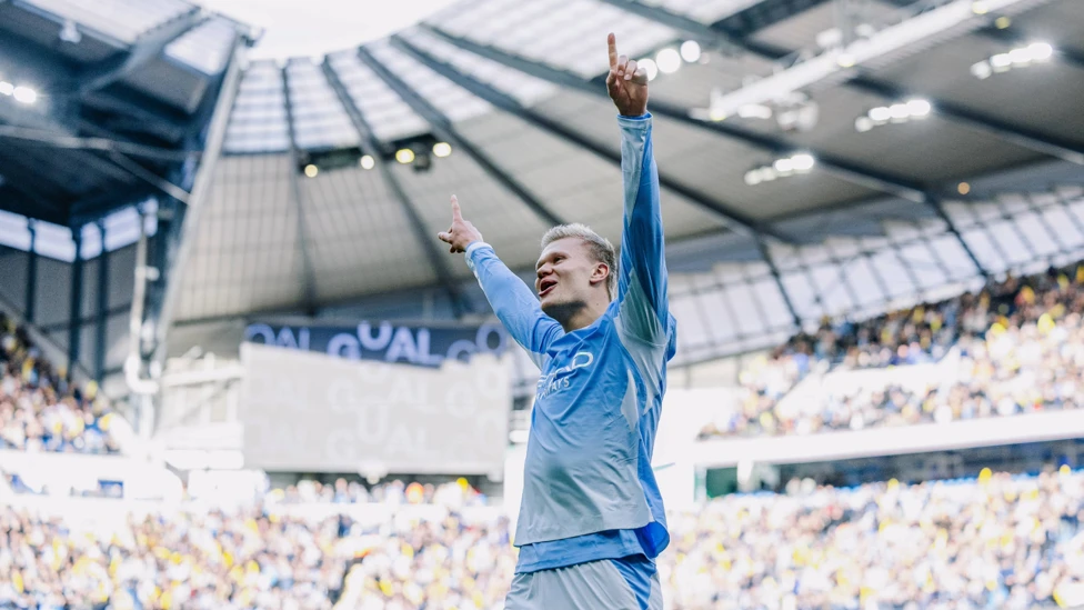 Erling Haaland celebrates goal for Manchester City