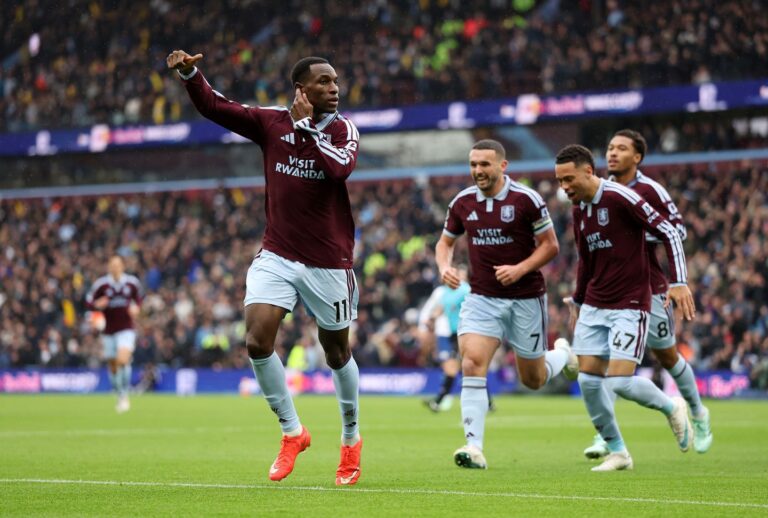 Nicolas Jackon celebrating goal for Aston Villa