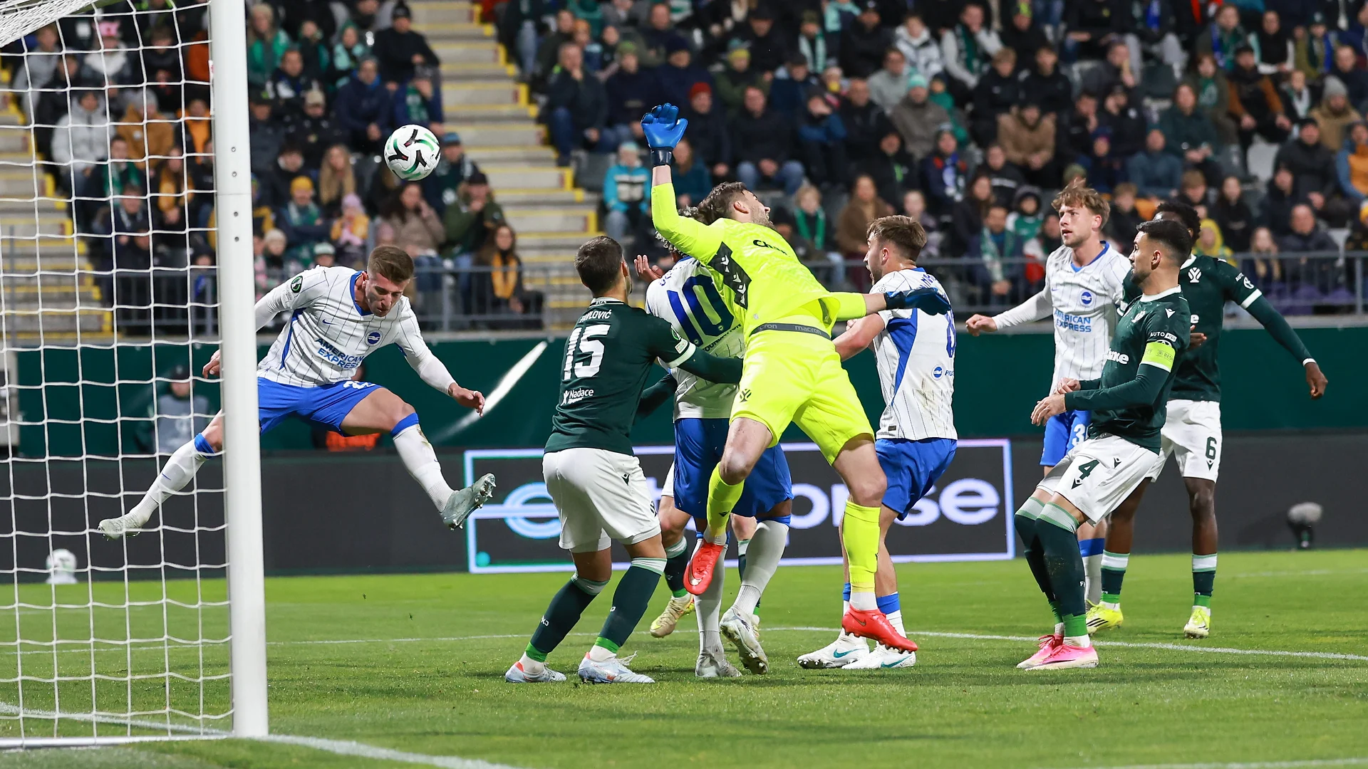 Brighton's Joao Costinha heading the ball