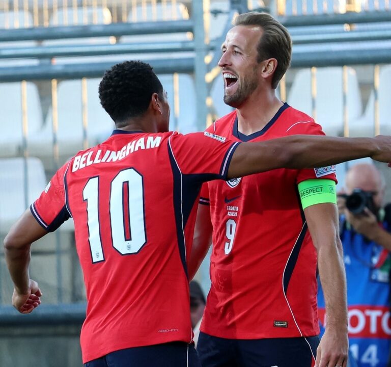 Harry Kane and Jude Bellingham celebrating goal for England