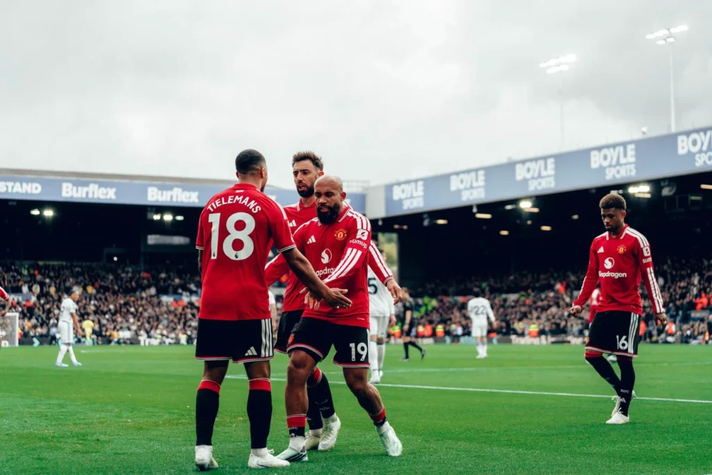 Manchester United's Bryan Mbeumo celebrating a goal