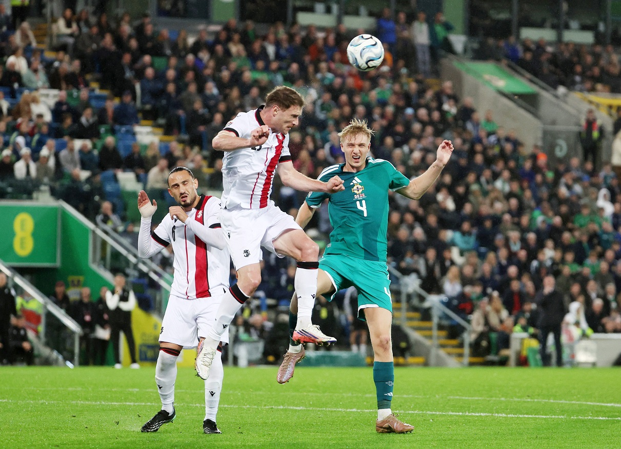 Northern Ireland and Georgia players vying for the ball